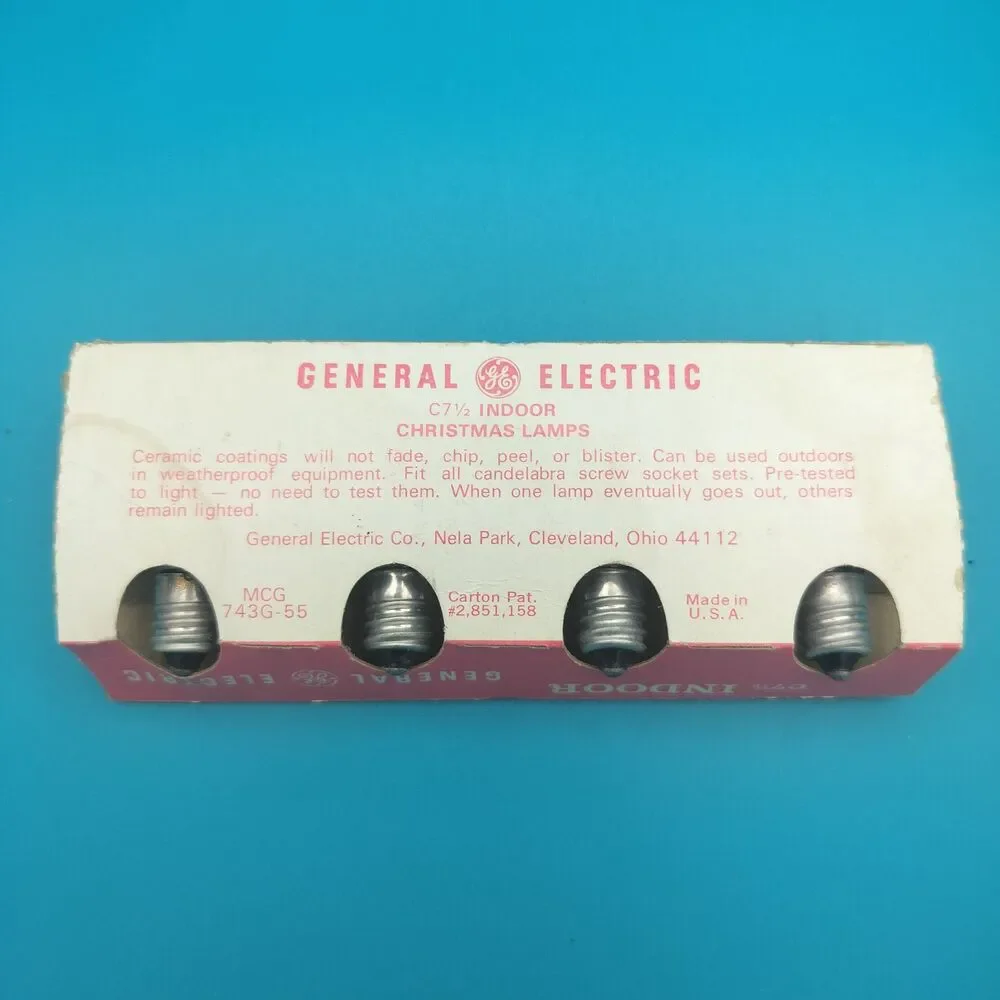 Vintage GE General Electric C7 1/2 Blue Christmas Light Bulbs 4-Pack Indoor
